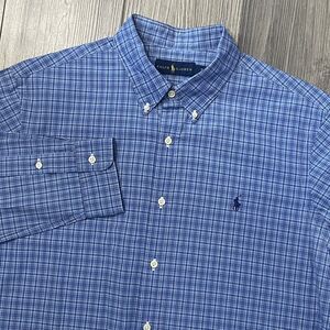 Ralph Lauren Button Down Shirt Men's XL Checkered Blue Business Long Sleeve
